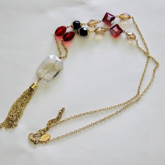 White House/Black Market Necklace Gold-Tone, Red, Black, & Clear - Picture 3 of 8